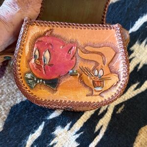 Adorable Childs Handmade Disney Embossed Leather Purse.  Great Vintage Condition